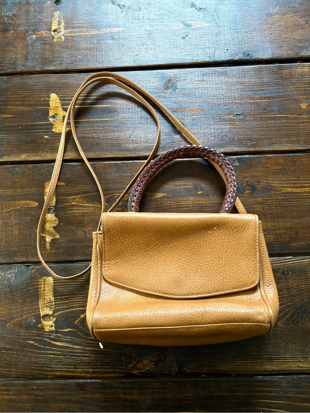 Vintage DESMO Italy Caramel Pebbled Leather Crossbody Bag with Braided Handle